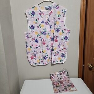 Vintage Tiger Lily Button Floral Vest Spring Sz 2x Lot Snap Bib Smock Cover 5591